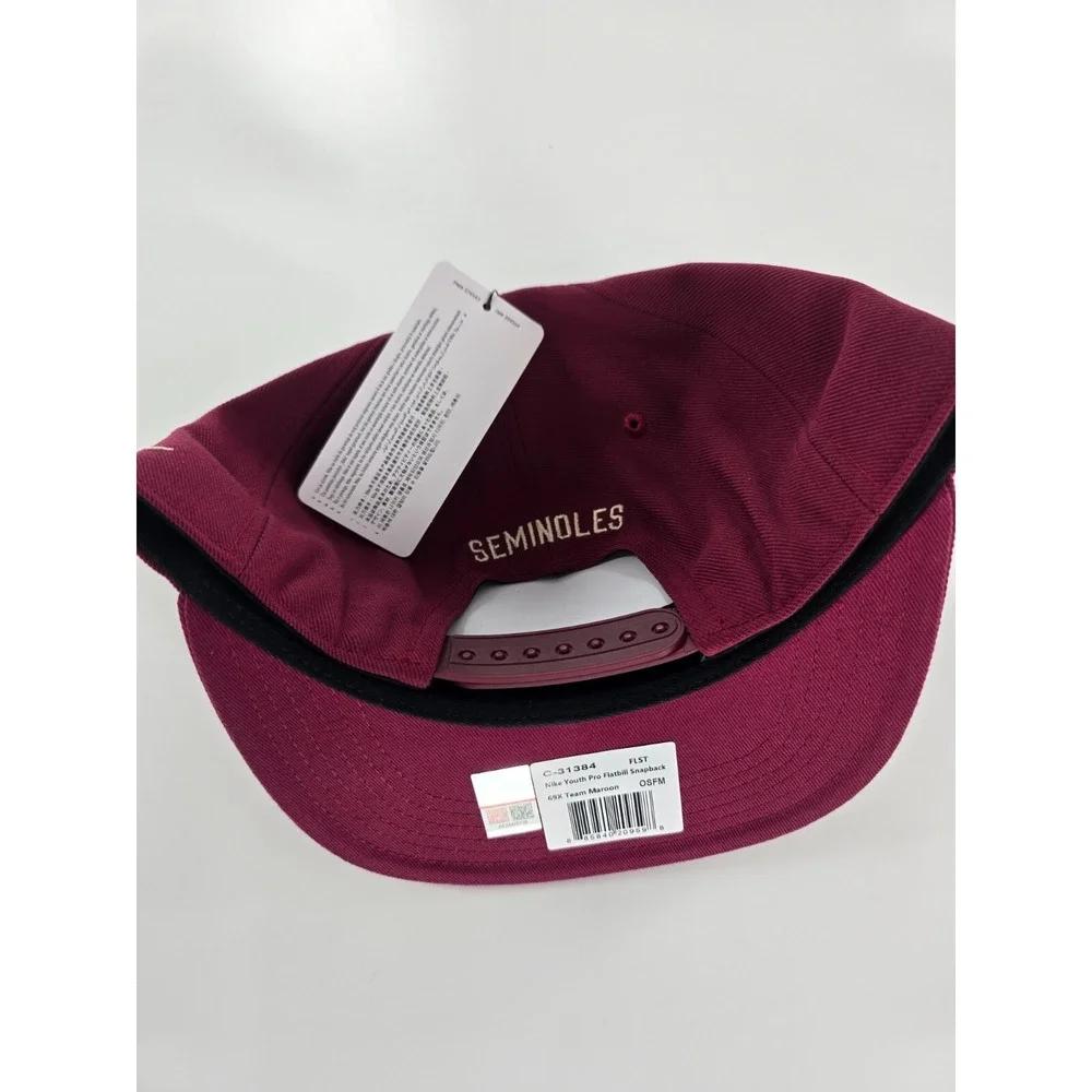 Nike Florida State FSU Pro Cap Youth One Size Team Issued Crimson Flatbill Hat